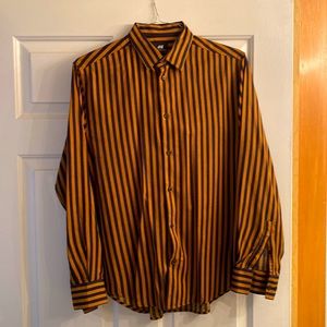 Casual button down men long sleeve shirt H&M size M orange and black regular fit